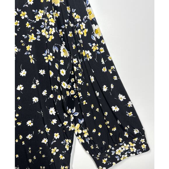 Karl Lagerfeld Paris Floral 3/4 Sleeve Blouse Cut Out Tie Neck Black Yellow 2X - Picture 5 of 10